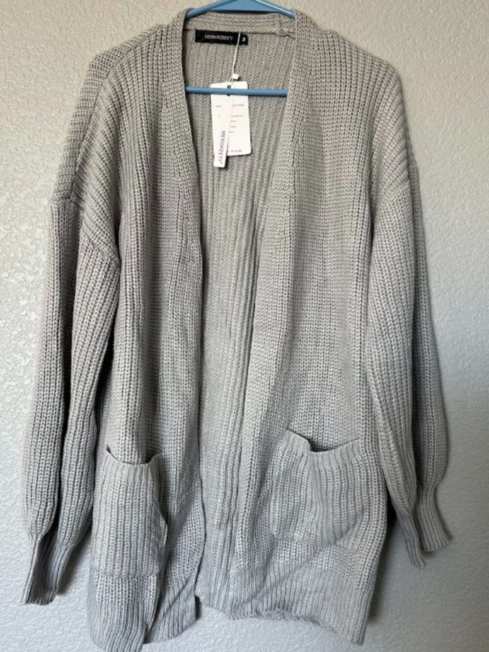NWT MEROKEETY Gray Knit Open Front Cardigan Oversized Sweater Size M NEW